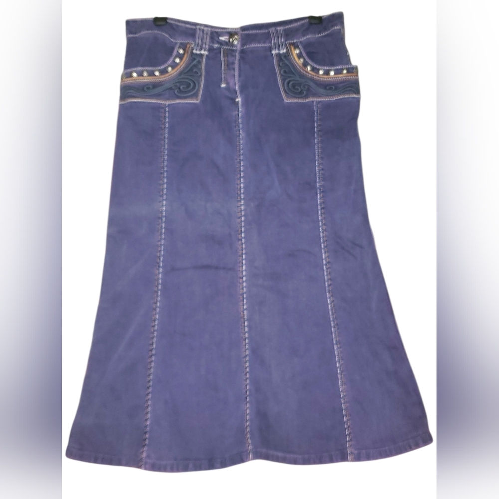 Reba Sz 8 Purple A-Line Skirt with Embellished Pocket Detail